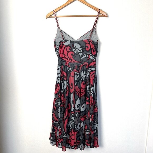 Y2K Babydoll Midi Dress Maximalist Colorful Print With Braided Straps Size 6 - Picture 5 of 10